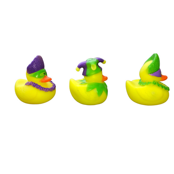 Set of 3 Mardi Gras Fat Tuesday New Orleans 2" Rubber Ducks Duckies Jeep Duck - Picture 4 of 4
